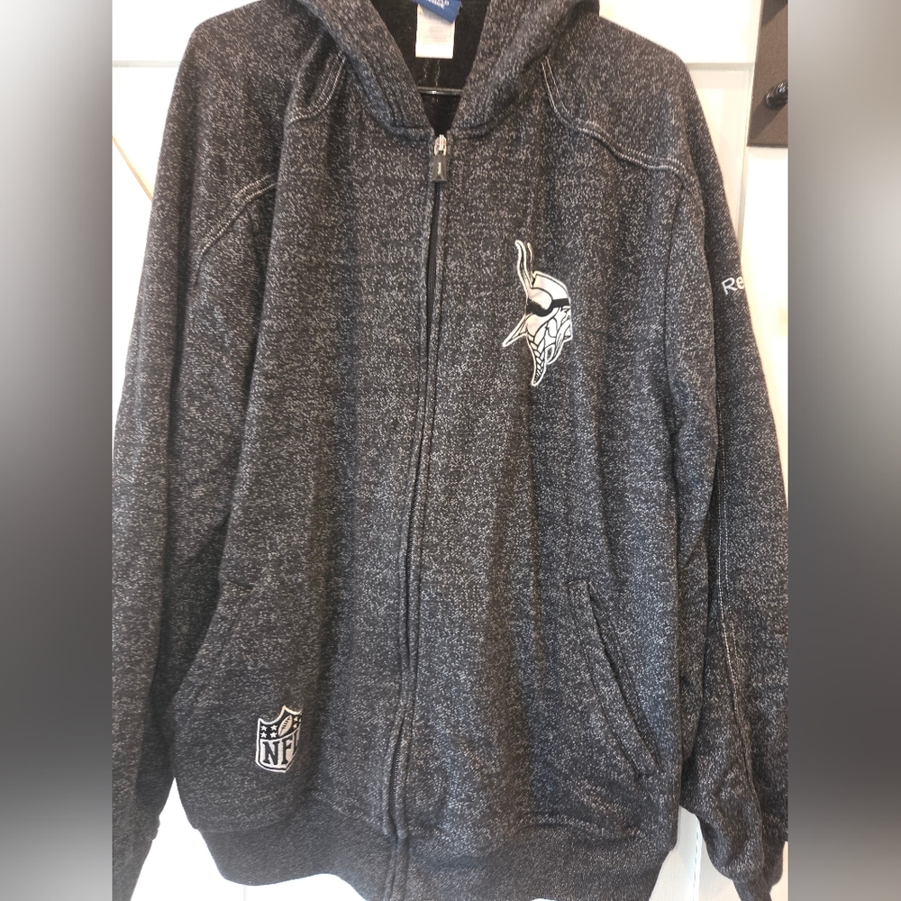 NFL Reebok Minnesota Vikings Men's Large LG Gray Zip Up Hoodie